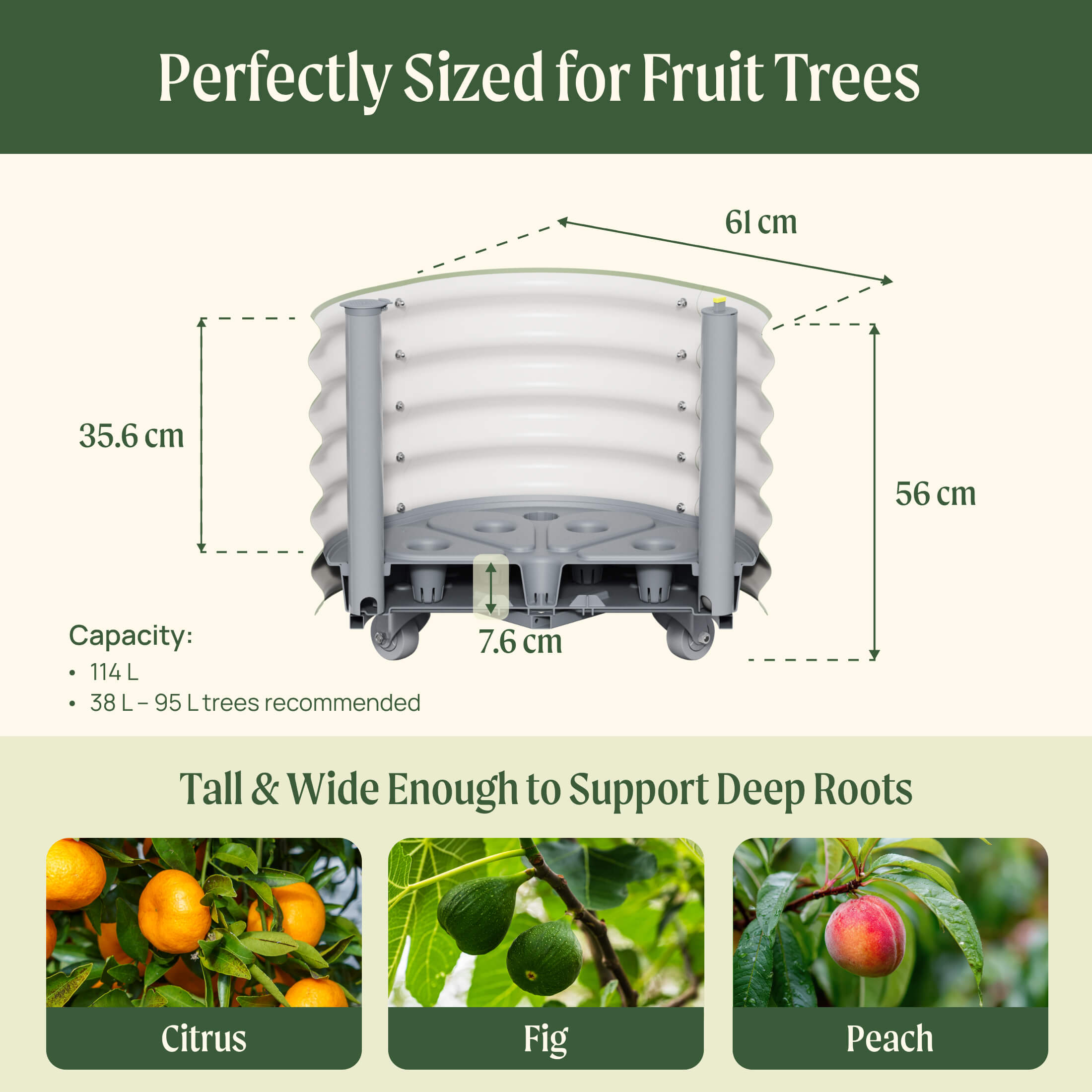 Self-Watering Rolling Citrus Tree Planter - 114 Liters