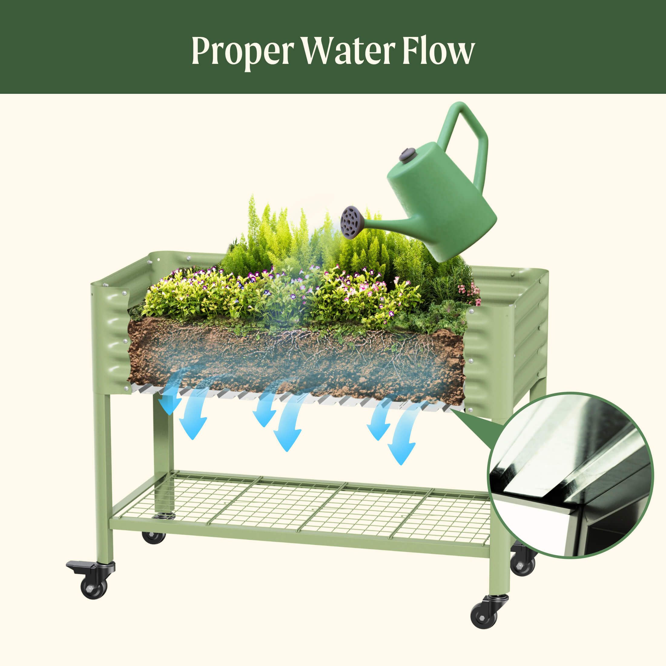 Elevated Garden Bed - V Series 61 cm x 183 cm Wheels Included